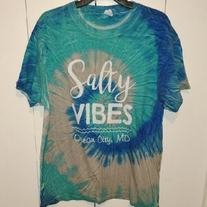 Gildan Tie-Dye "Salty Vibes" Short Sleeve Tee in Teal Blue and Tan